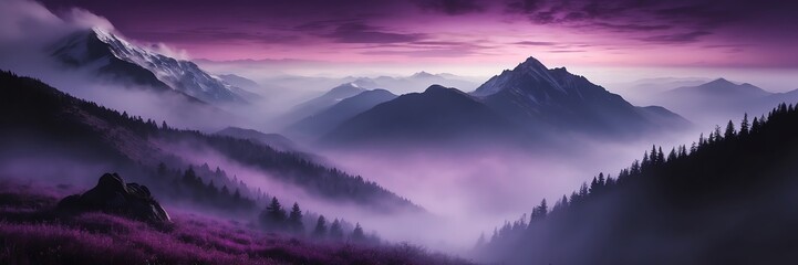 purple fog on mountain dark background from Generative AI