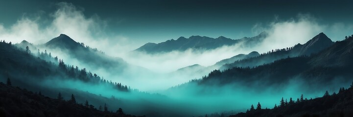 Fototapeta premium teal fog on mountain dark background from Generative AI