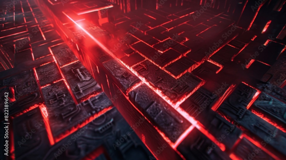 Poster a red laser beam traces a figures progress as they navigate through the intricate maze of digital de
