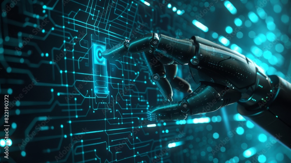 Poster this artificial intelligence project concept uses a robot arm or hand to push a virtual holographic 