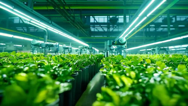 Robotic arms working in a green house, healthy life-style concept