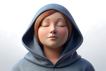 Naklejka premium Curvy Woman With Closed Eyes Enjoying Peace , Isolated On White Background, 3D Woman Character, 3D Illustration. 