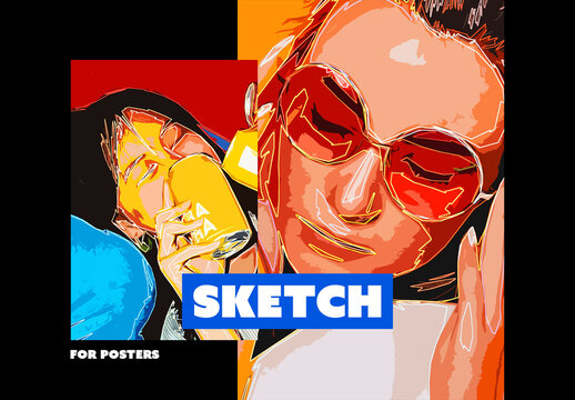 Marker Sketch Poster Photo Effect Mockup