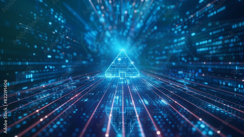 Poster an abstract signal connection to the world is depicted within a digit matrix as a 5g sign arrow. it 
