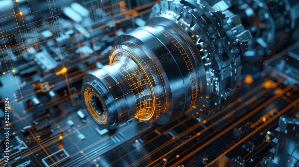 Poster a generational design, development and design of a 3d model steel part on a cad system. an industria