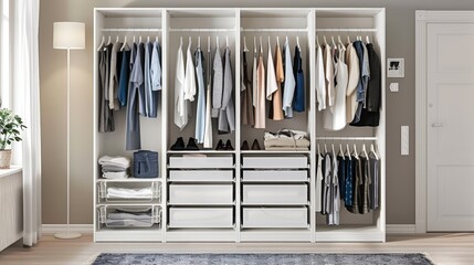 Spacious custom arrangeable modular wardrobe with shelves containers drawers and hangers