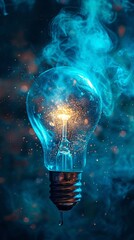 Creative brainstorm depicted with a light bulb dispersing blue and green hues symbolizing fresh ideas