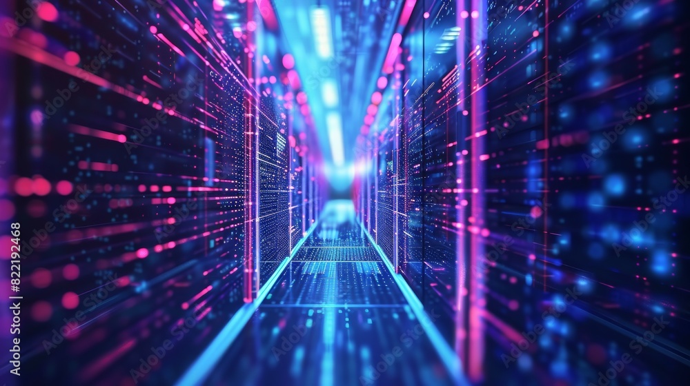 Poster analyzing big data and cloud computing in a data center. on the internet, digital information is sto