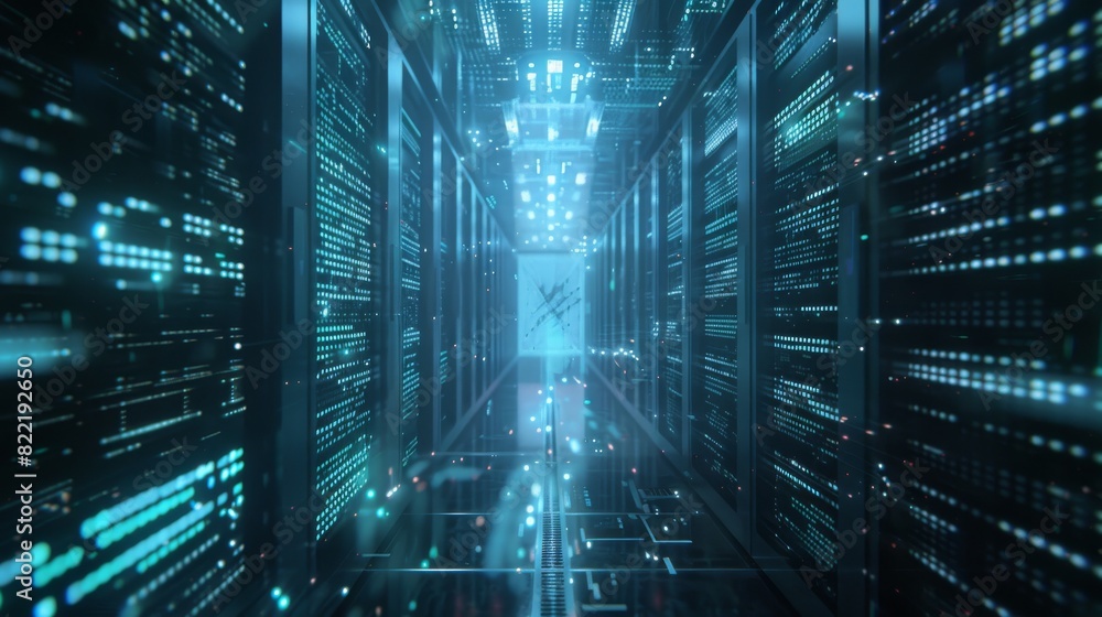 Poster server racks in digital data centers make cloud computing possible. web online storage service is re
