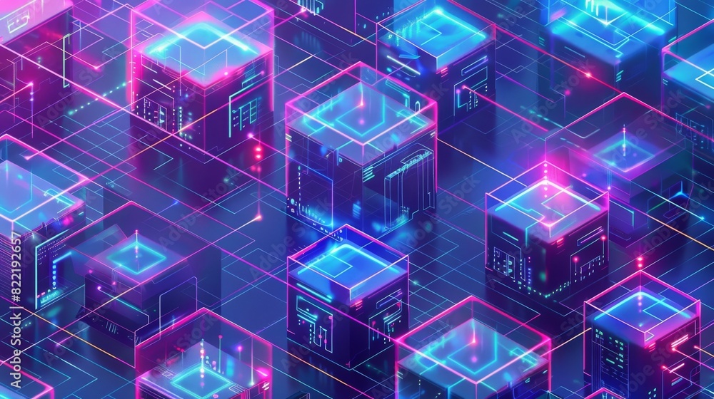 Poster fintech of crypto currency and blockchain technology. cryptocurrency mining isometric concept based 