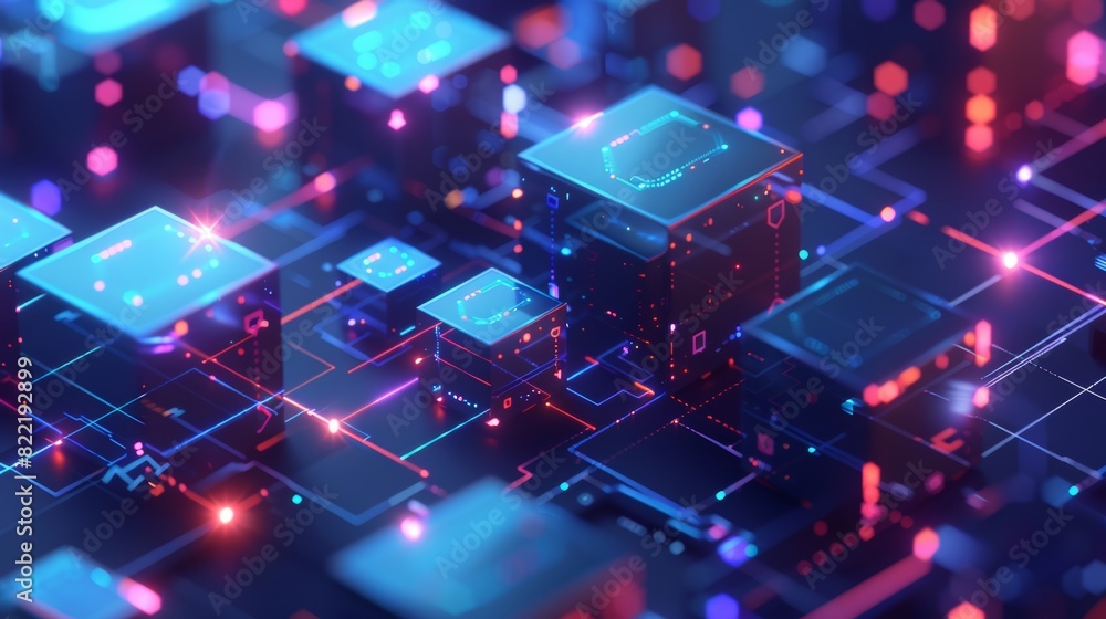 Poster isolated digital cubes connected to the blockchain network. data blocks in cyberspace. conceptual il