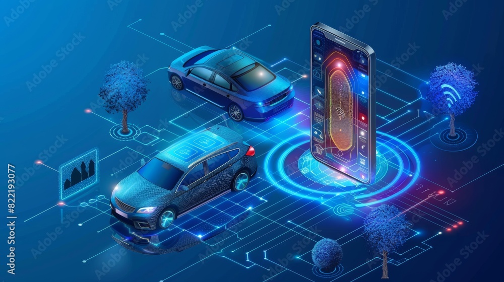 Poster connect your smartphone to your house system and car computer remotely. smart speakers recognize voi