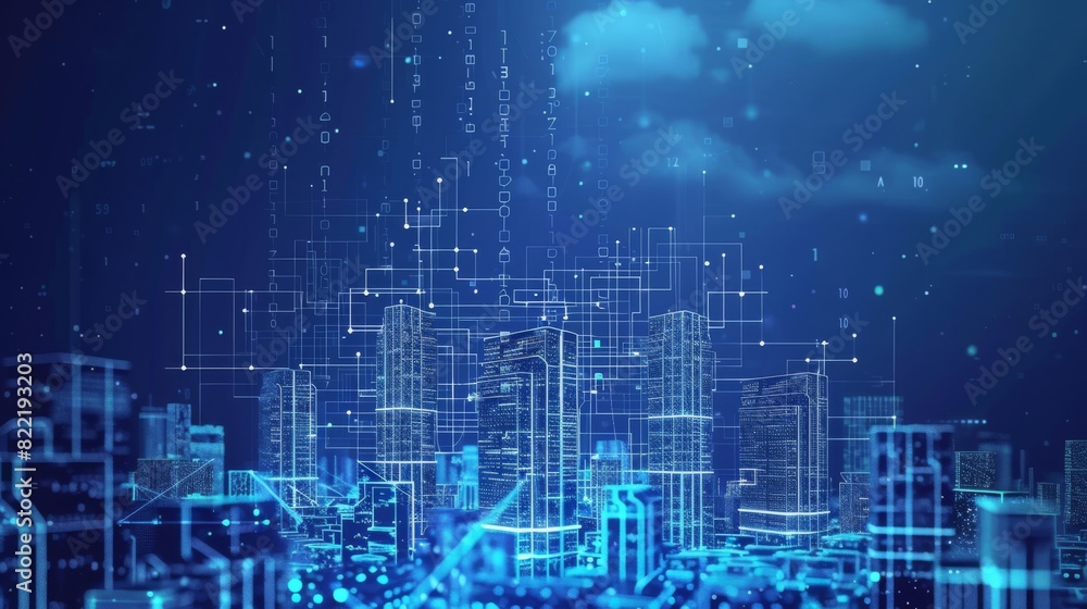 Poster a smart city concept with cloud computing technology. iot digital 5g internet communication in smart