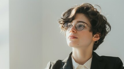 a non-binary individual working on financial projections, looking focused and analytical, on a clean white background.
