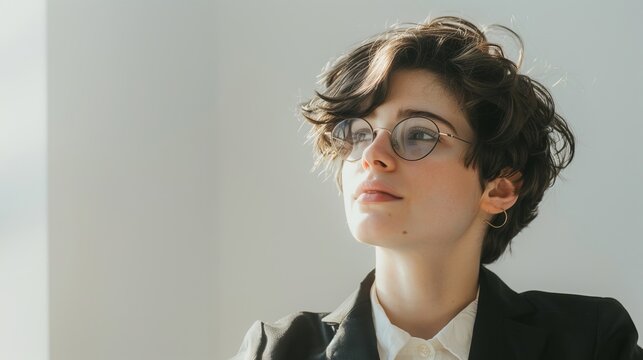 a non-binary individual working on financial projections, looking focused and analytical, on a clean white background.