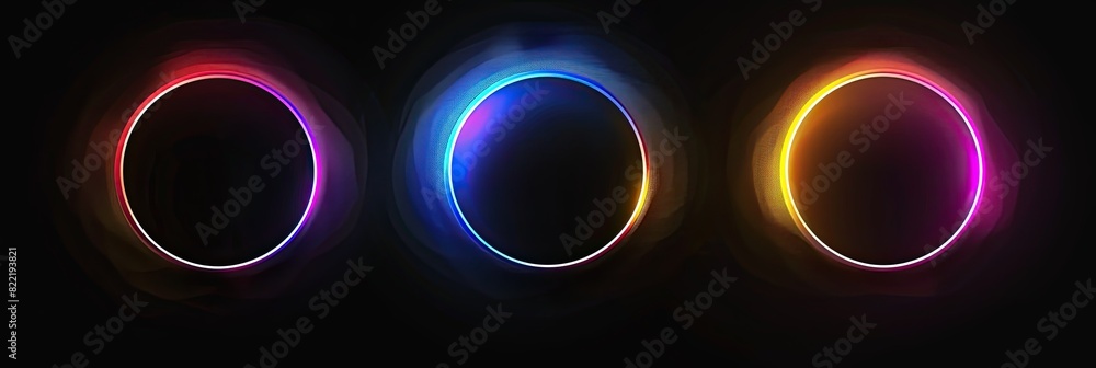 Poster set of three colorful gradient circles on a black background vector illustration in the style of web