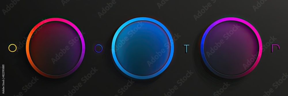 Poster set of three colorful gradient circles on a black background vector illustration in the style of web