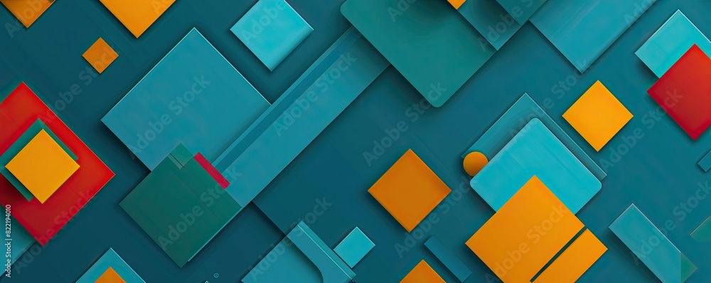 Aufkleber teal color background with colorful geometric shapes and patterns, in the style of vector illustrati