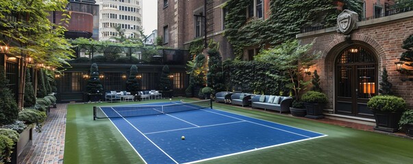 Exclusive tennis club court with luxurious amenities