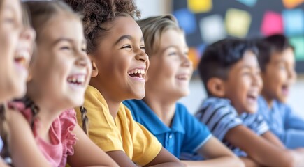 Obraz premium Happy primary school students in the classroom