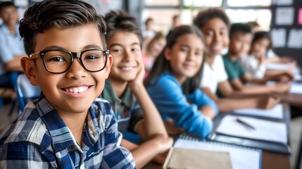 Obraz premium Happy primary school students in the classroom