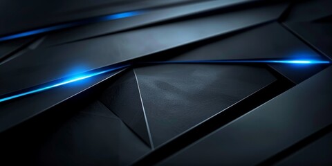 Black background with blue neon lines and geometric shapes. Dark abstract technology background Dark grey black abstract geometric background, banner