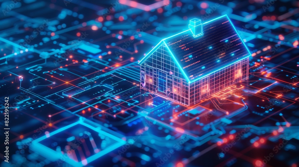 Poster iot phone app setting. programming scenarios to operate smart homes. iot devices in the house networ