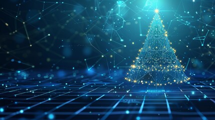 In a style similar to the digital age, a Christmas tree on an attractive Christmas poster. A greeting card with a computer technology style for the new year and merry Christmas. Templates for