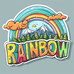 Fototapeta premium Fun and quirky rainbow design with sun and rain elements included
