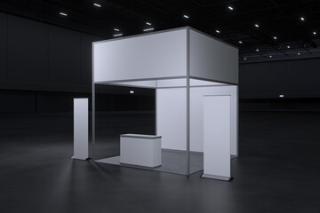Exhibition stand for mockup and Corporate identity,Display design.Empty booth Design.Retail booth elements in Exhibition hall.booth Design trade show.Blank Booth system of Graphic Resources.3d render.