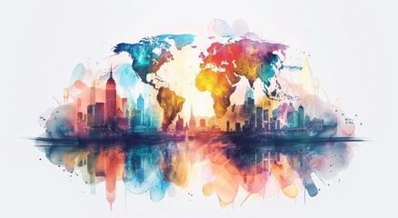 Abstract watercolor painting of the world map.
