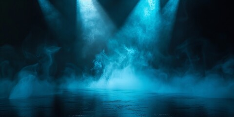 Black background with blue spotlight,empty stage with  blue light, Empty dark scene with blue light.