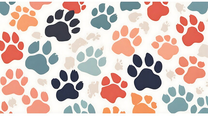 Fototapeta premium 2d minimalistic art print paws on a white plain background, abstract cute animal design, dog footprint pattern 
