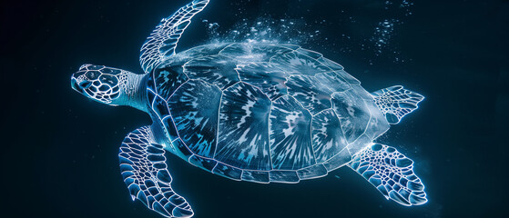 Fototapeta premium Turtle X-Ray Style on Black Background