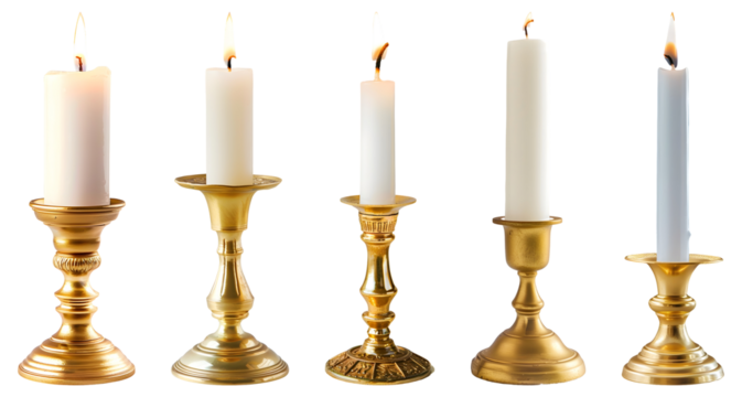 Candle, golden, holder, isolated, PNG set