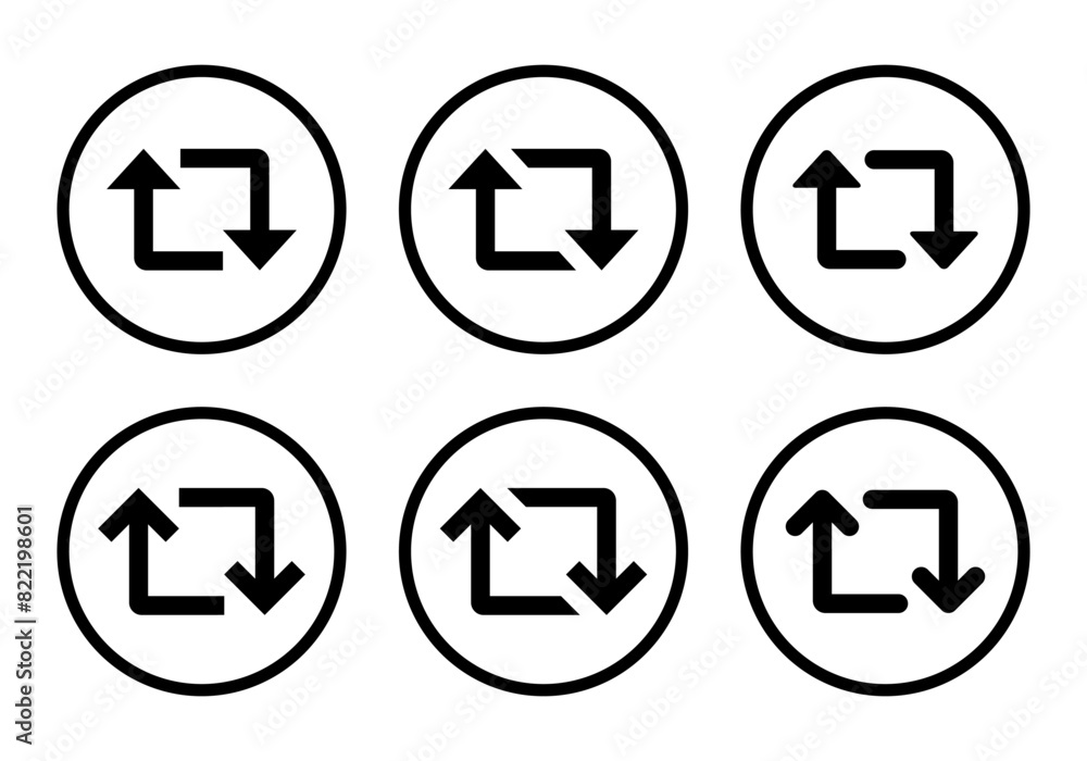Poster repeat arrow icon set collection on circle line. social media repost concept