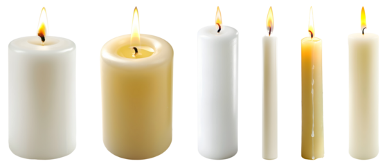 White candle isolated, PNG set