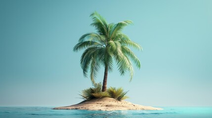 3D illustrator of A single palm tree against a clear sky,Simple background