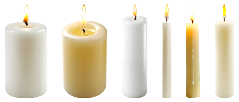White candle isolated, PNG set