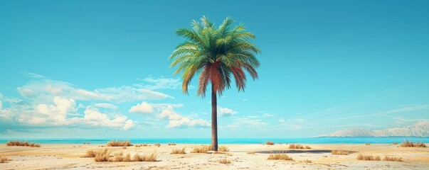 Obraz premium 3D illustrator of A single palm tree against a clear sky,Simple background