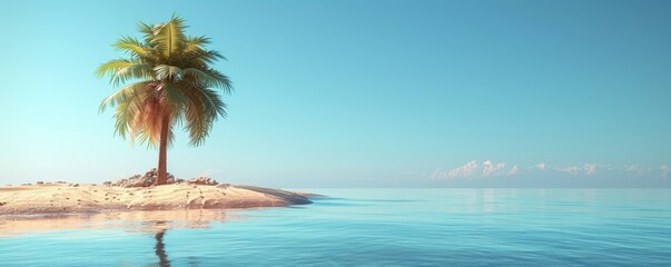 Fototapeta premium 3D illustrator of A single palm tree against a clear sky,Simple background