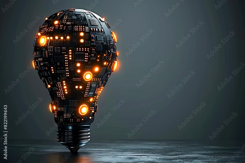 Aufkleber futuristic illuminated light bulb with circuit board elements symbolizing innovation and technology 
