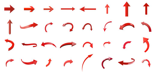 Collection of red arrow icons in various directions', isolated on transparent background, Generative AI