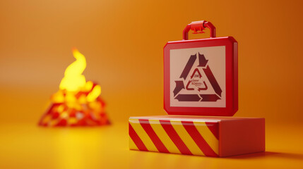 Safety image showing a red flammable materials warning sign with a stylized fire in the background.