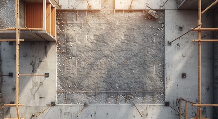 The photo shows the reinforced concrete floor of a building under construction