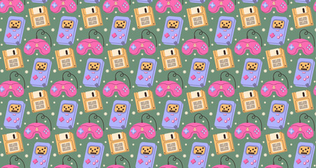 Obraz premium y2k pattern. 90s background. game consol ornament. 
