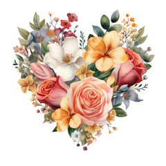 Fototapeta premium Watercolor Iove Of Different Flowers, clipart Illustration, Generative Ai