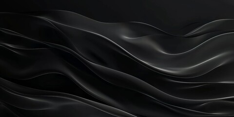 Black background with soft waves,black silk smooth waves pattern backdrop design . Black satin silk luxury wave cloth background. banner