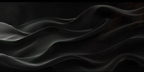 Obraz premium Black background with soft waves,black silk smooth waves pattern backdrop design . Black satin silk luxury wave cloth background. banner