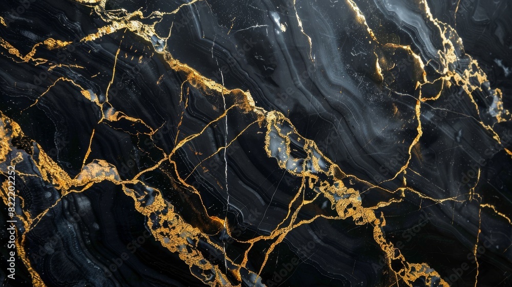 Poster this image features a luxurious black marble background with striking gold veins creating an elegant